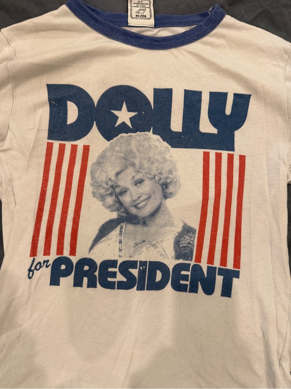 White & Blue 'Dolly for President' Graphic Ringer Tee - Picture 2 of 4